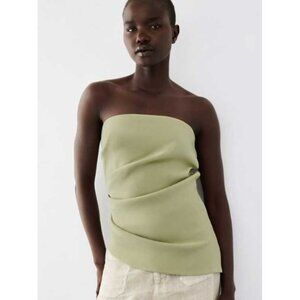 Zara Sage Green Off the Shoulder Asymmetrical Top Shirt - women's size small